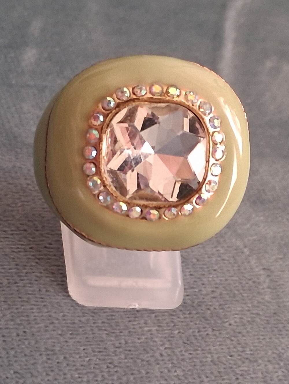Vtg Enamel Crystal Cocktail Ring, Rare! - Picture 2 of 10